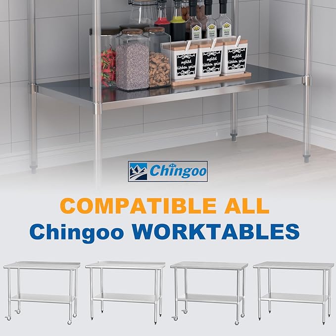 Stainless Steel Undershelf 24x48 Inches for Commercial Work Table - Bottom Shelf Add-On Extra Storage for NSF Kitchen Restaurant Café Bakery or Food Prep Stations
