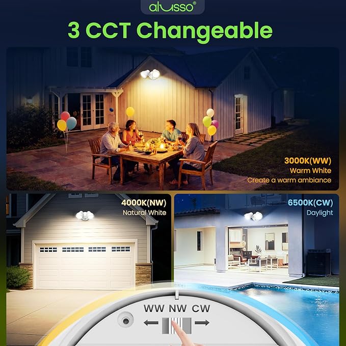 ALUSSO Dusk to Dawn Outdoor Lighting 30W 3500LM Dusk Till Dawn Outdoor Light 120V 3000K/4000K/6500K 3CCT IP65 Security Lights ETL Listed Dusk to Dawn Hardwired for House Yard Walkway White 1 Pack