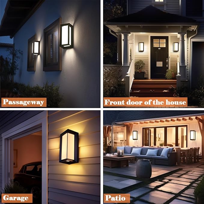 Black Modern Wall Mount Lights IP65 Aluminum Outdoor Porch Light 12W 3000K-6000K 2 Pack Exterior Wall Sconces for House Backyard Hallway