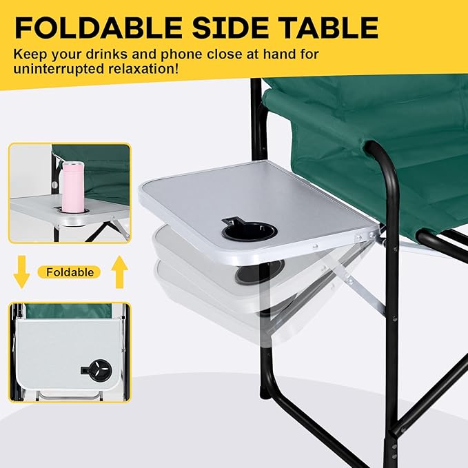 NAIZEA Heated Director Chair-Heated Camping Chair for Adult Oversized Outdoor Chairs with Side Table Pockets Makeup Folding Chairs Supports 550lbs(Power Bank Not Included)