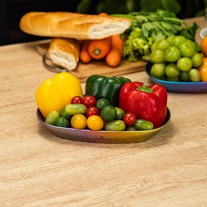 iBasingo Titanium Camping Plates 10 / 9 Lightweight Portable Metal Service Dishes Outdoor indoor Single-layer Durable Bread Dessert Vegetables Fruit Chips Dinnerware (Colorful Ti1114T-L)