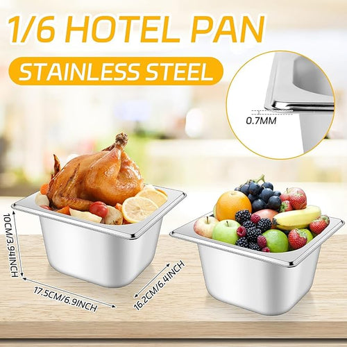 10 Set Stainless Steel Hotel Pans with Lids 1/6 Size 4 Inch Deep Steam Table Pans Food Containers Catering Food Storage Metal Pan Lid Anti-Jam Steam Pan Cover for Commercial Restaurant Hotel Buffet