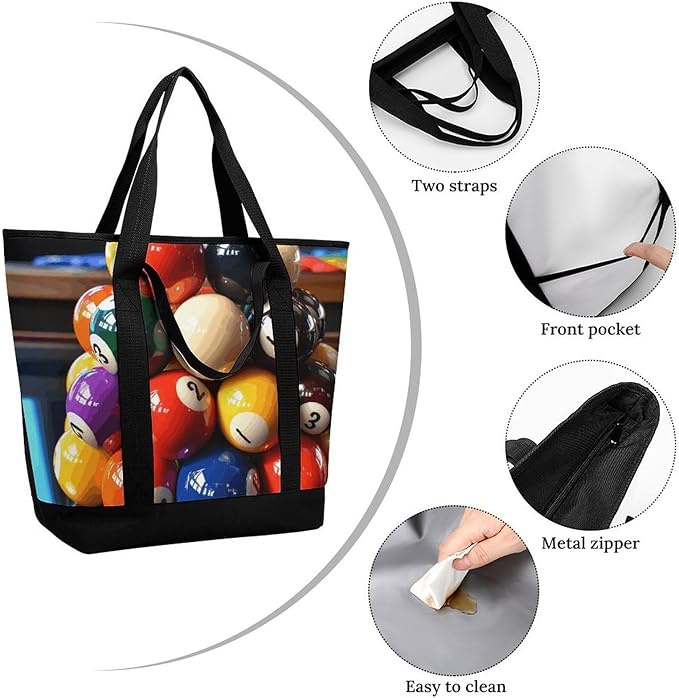 Insulated Shopping BagLarge Reusable Cooler Bags Color Billiards Printed Foldable Shopping BagTravel Waterproof Shoulder Bag