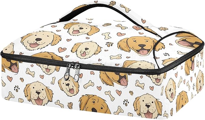 Casserole Carrier Lovely Dog PatternInsulated Casserole Carrier for Hot or Cold Food Thermal Lunch Tote for Potluck Parties Picnic Beach Fits 9 x 13 Inches Baking Dish