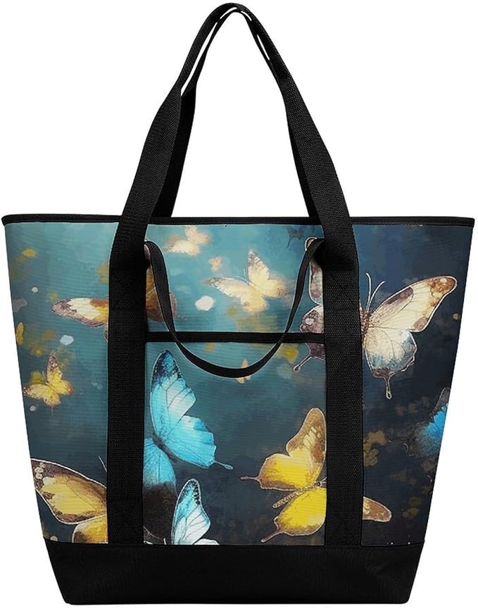 Insulated Shopping BagLarge Reusable Cooler Bags Butterflies Printed Foldable Shopping BagTravel Waterproof Shoulder Bag
