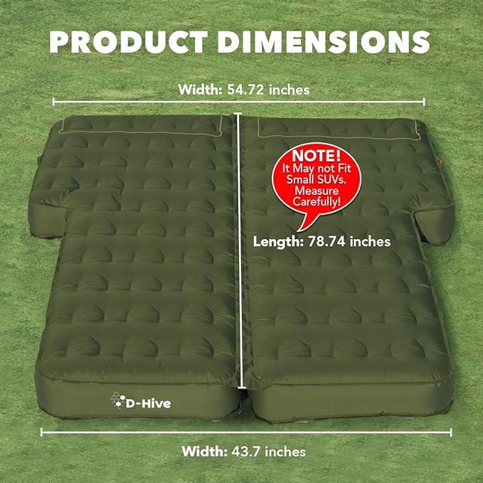 D-Hive Unbeatable Durability SUV Air Mattress for Car Camping Durable Extra Thick 300D Oxford Fabric Quick Easy Set-Up w/Electric Pump Car Bed Mattress Forrest Green