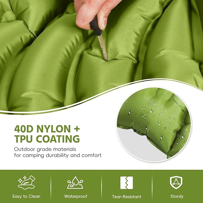 Double Sleeping Pad for Camping Self Inflating 4 Extra Thick Camping Sleeping Pad for 2 Person with Pillow Built-in Foot Pump Portable Sleeping Mat for Backpacking Hiking Travel Tent