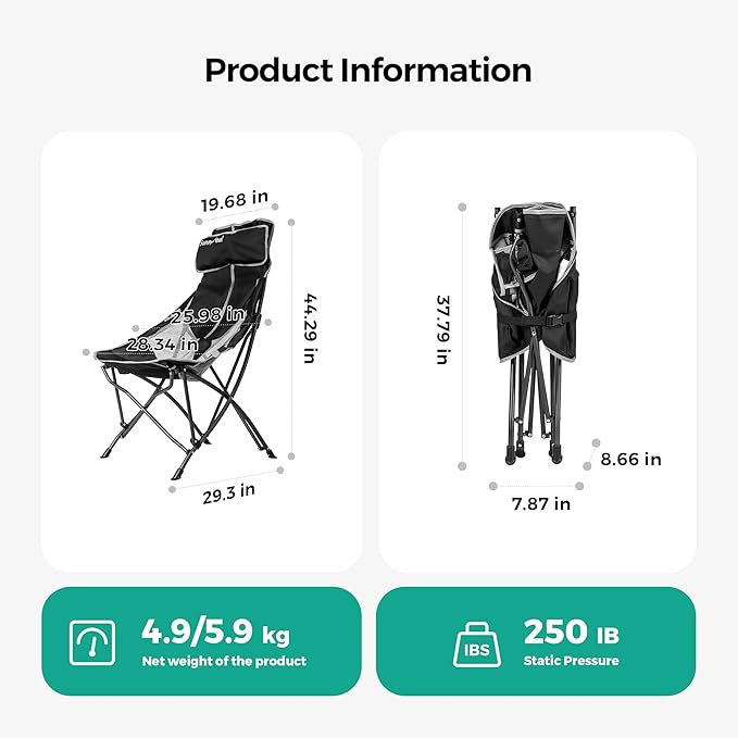 SUNNYFEEL High Back Camping Chair for Adults 2 Pack Lightweight Camping Chair Support 250 lbs Heavy Duty Folding Chair Design Portable &amp Collapsible Camping Chairs for Outdoor Camp Beach Picni