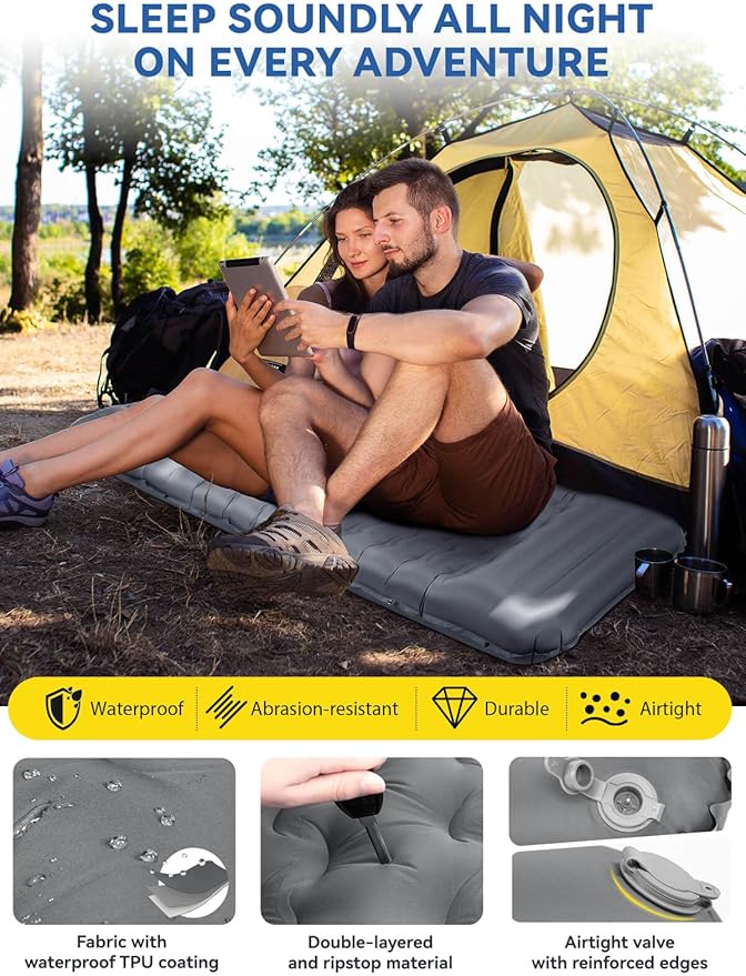 Camping Sleeping Pad Ultra-Thick 5.1 Camping Mat with Pillow Built-in Foot Pump Inflatable Sleeping Pads Compact for Camping Backpacking Hiking