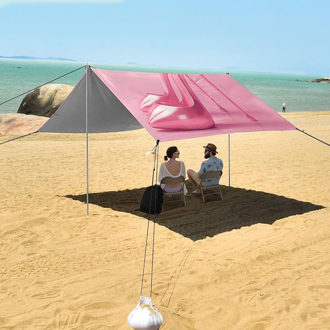 Heels Butterfly Pattern Beach Tent Sun Shelter 9.2' x 10.5' Beach Canopy with 4 Sandbags 4 Stability Poles Sand Shovels - Tent Canopy for Beach Camping Fishing Picnics
