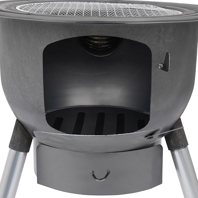 Multifunction Wood Burning Stove With Grill Rack Camping Wood Stove Large Charcoal Grill With Grill Rack For Outdoor/Backyard Cooking Picnic And Barbecue. (Silver- Grey-16.9in+ 3 Wok Rings)
