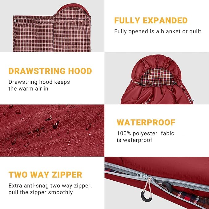 KingCamp Sleeping Bags Big and Tall Flannel Sleeping Bag for Adults Lightweight Portable Extra Wide Sleep Bag for Camping Backpacking Perfect for Cold and Warm Weather Outdoor Gear