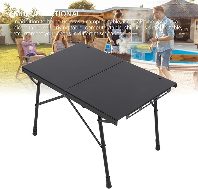 Camping Table Folding Portable Camp Side Table with Adjustable Height Aluminum Alloy Lightweight Camping Table for Outdoor Picnic BBQ Cooking