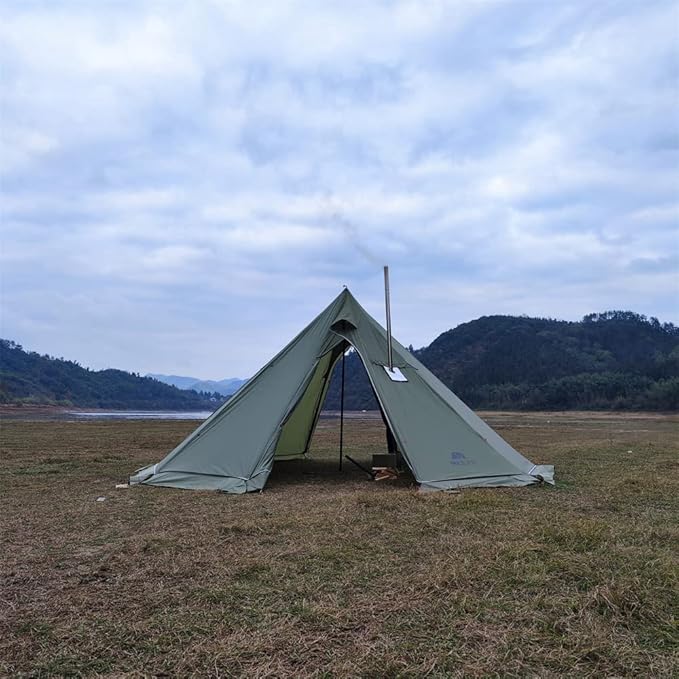 Tipi Hot Tent with Fire Retardant Stove Jack for Flue Pipes 5~8 Person Teepee Tents for Family Team Outdoor Backpacking Camping Hiking