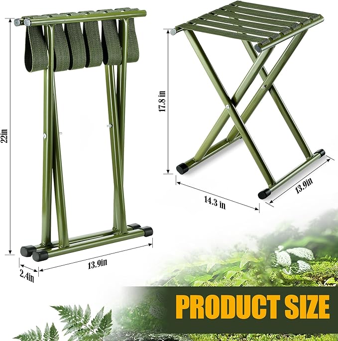 Menkxi 2 Pcs Folding Camping Stool Portable 17.8 Height Stool Lightweight Chair Foldable Camping Seat Hold up to 600 Lbs for Outdoor Walking Hiking Fishing Hunting Travel Gardening Green
