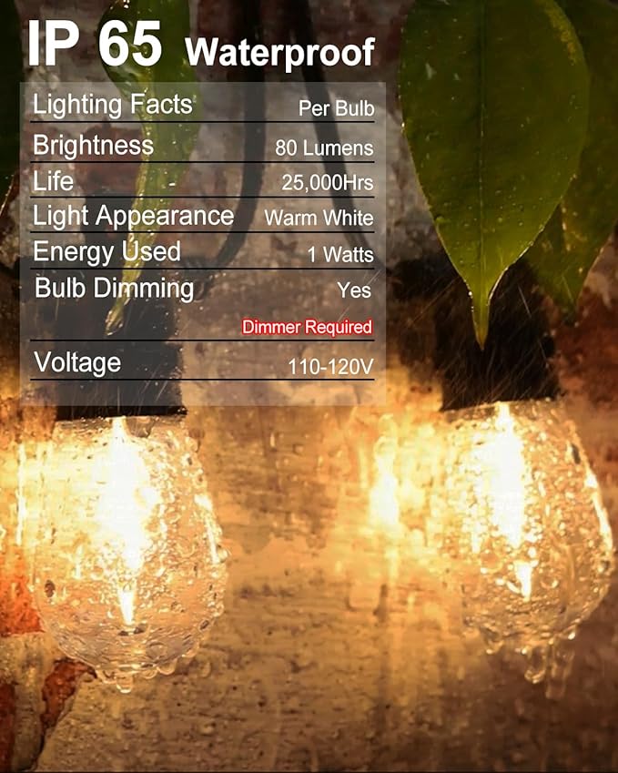 Outdoor String Lights 100FT Patio With 54 S14 Vintage Waterproof &amp Shatterproof LED Bulbs 2700K Hanging for Outside Backyard Cafe Garden Bistro (2Pack 50FT)