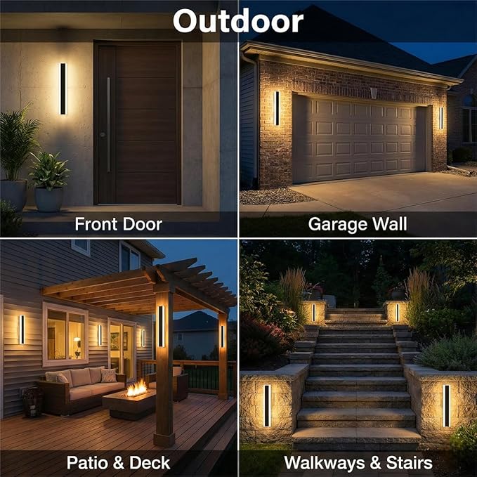 Modern Linear Outdoor Wall Lights 24 LED Exterior Wall Sconce for Porch &amp Garage IP65 Waterproof Architectural Facade Lighting 3CCT Dimmable Matte Black Fixture for Front Door Entryway