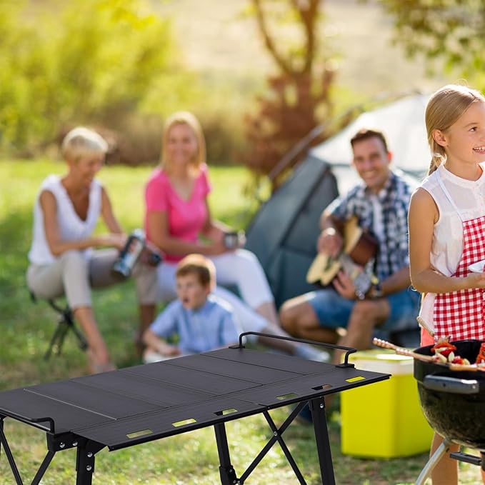 Aircity Folding Camping Table Portable Folding Aluminum Table with Adjustable Height for BBQ Camping Picnic Beach Travel and Outdoor Cooking