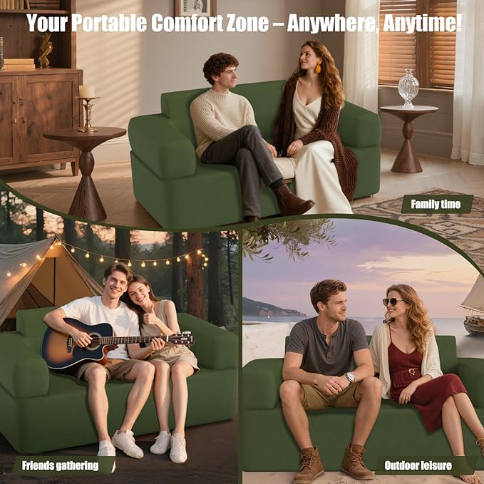 Double-Layer Inflatable Couch with Built-in Pump - Automatic Air Sofa Chair Super Tough &amp Tear-Resistant Fabric for Camping Outdoor Travel Home Use (Portable Luxury Comfort)