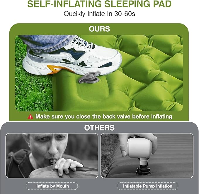 Camping Sleeping Pad Ultralight Camping Mat with Pillow Built-in Foot Pump 4 Thick Inflatable Sleeping Mat Compact for Backpacking Hiking Car Traveling Camp Tent