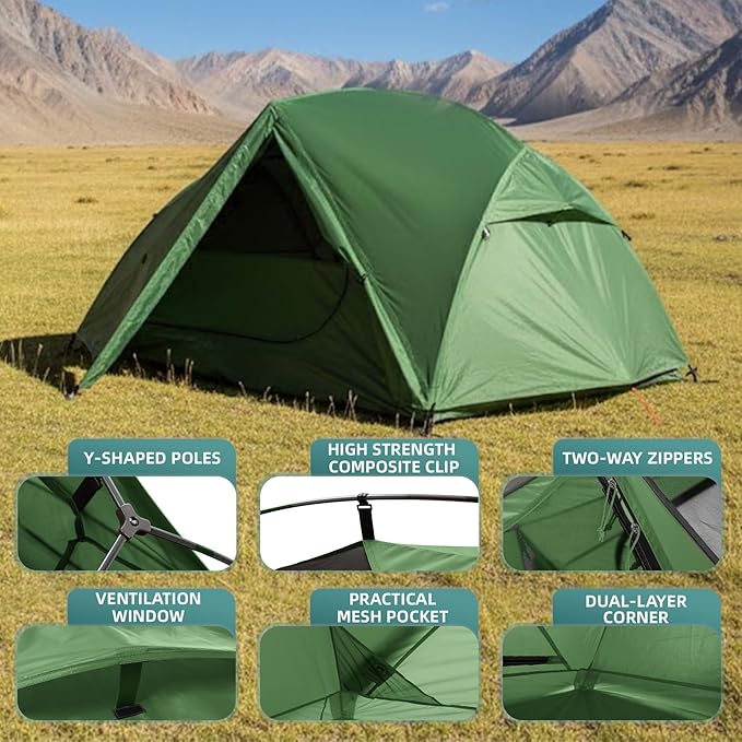 Clostnature 1/2 Person Backpacking Tent - Lightweight Two Person Tent for Backpacking Easy Set Up Waterproof Camping Tent for Adults Kids Scouts Large Size Outdoor Hiking Mountaineering Gear