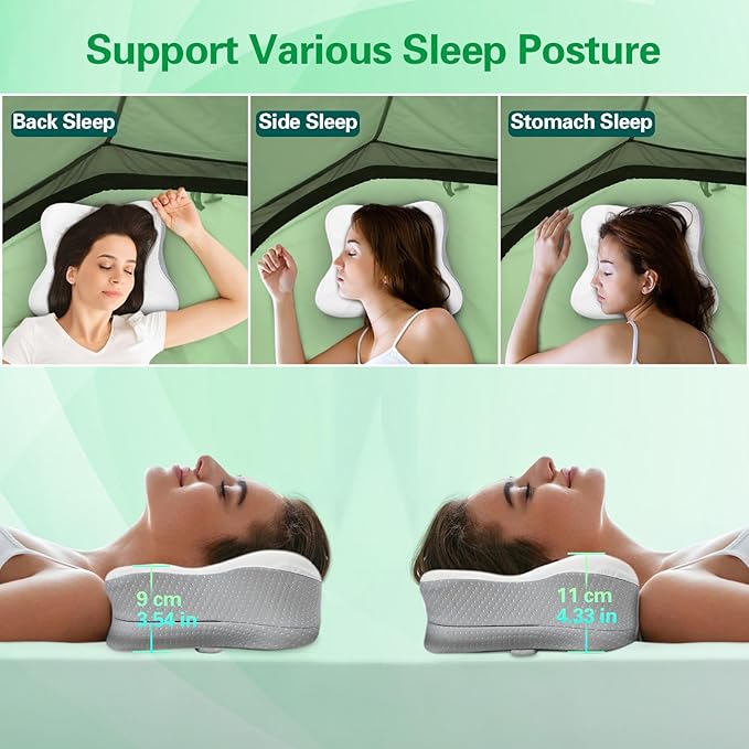 SAHEYER Memory Foam Travel Cervical Pillow Small Camping Pillows for Sleeping with Strap Neck Support Camping Gear Accessories - Travel Essentials for Sleeping Backpacking Hammock Gray