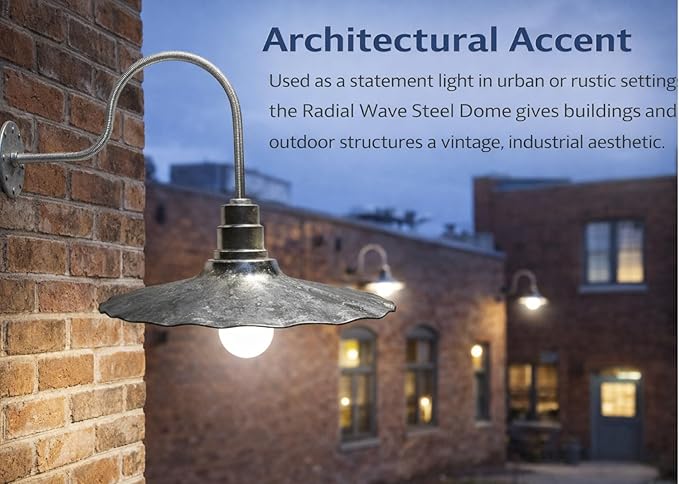 AGB102-AR20-GALVENIZE Radial Wave Steel Dome 29 Gooseneck Barn Light - Outdoor Dome with Incandescent Downlight | Wall-Mount Fixture Gardens Pathways &amp Outdoor Living Spaces