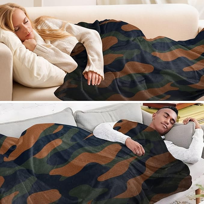 Soft Throw Blanket Camouflage Black Green Khahi Couch Blankets 50 x 70 Inch