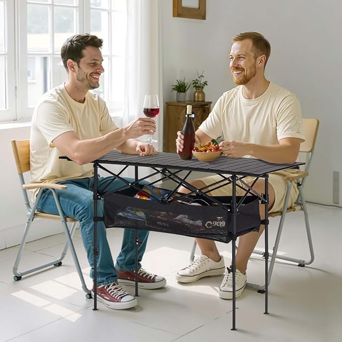 VEVOR Folding Camping Table Portable Roll Up Side Tables Lightweight Aluminum Beach Table for Outdoor BBQ Tailgating Picnic Travel (47 inch-Black)
