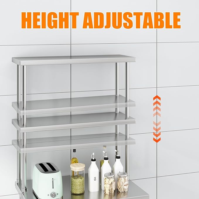 12x30 Double Utility Shelves Rack Deck Stainless Steel Prep Table Worktable Workstation with Undershelf Stainless Steel Table for Kitchen Home Prep Work Tables