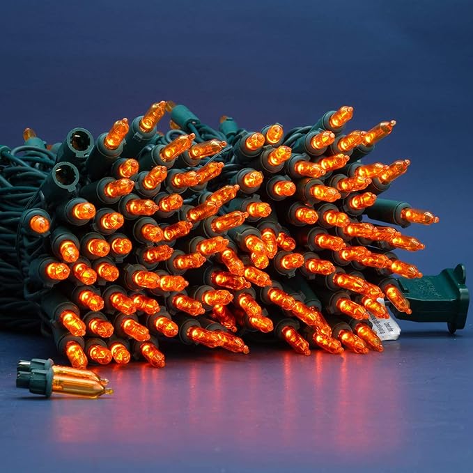 200 Count Orange LED Christmas Lights 66 ft Green Wire UL Certified Commercial Grade Holiday String Light Set (Orange)