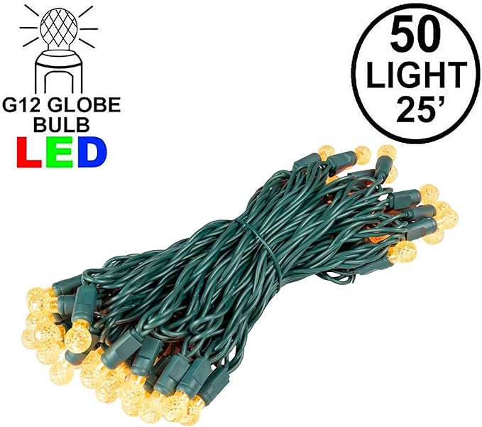 Novelty Lights 25FT 50 LED G12 Christmas String Lights Tree Lights Indoor Outdoor Commercial Grade LED Mini Light Set with 40000 Hours Rating Christmas Lights Christmas Tree Lights Yellow