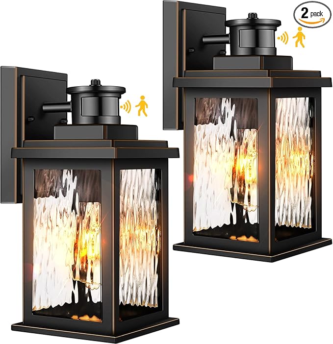 VIANIS 2 Pack Motion Sensor Outdoor Lights Dusk To Dawn Outdoor Lighting Modern Led Exterior Light Fixture Anti-rust Outdoor Lantern For Front Porch Waterproof Black Outdoor Wall Sconce For Garage