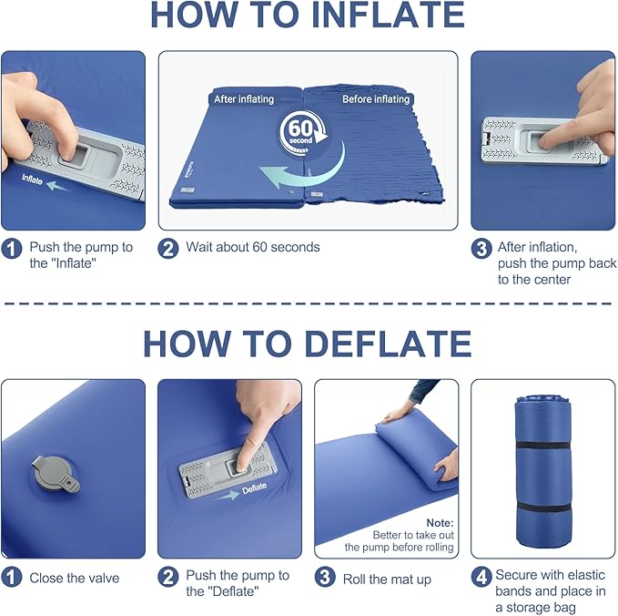 Elegear CumbreX™ Self Inflating Sleeping Pad Built-in Electric Pump 3.15 Ultra-Thick Memory Foam Camping Mattress Pad with Pillow Double Sleeping Pad for Camping R-value 9.5 Foam Camp Pad for Travel