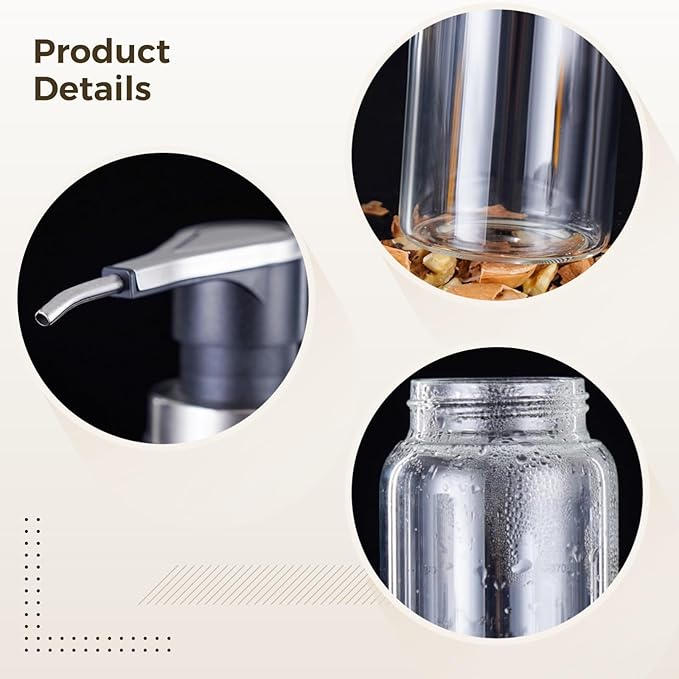 4 Pcs 16.9 Oz Pressing Sauce Bottles Clear Glass Dispensers with Pumps Stainless Steel for Coffee Syrup and Salad Dressing Leak-Proof