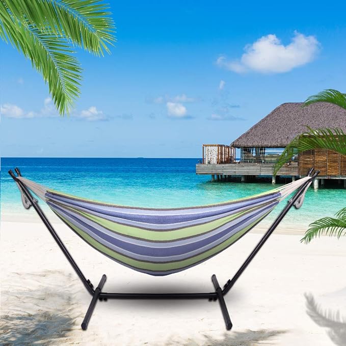 Double Hammock with Stand Double Outdoor Hammock Heavy Duty Outside Garden Yard Outdoor 330lb Capacity Free Standing Hammocks with Portable Carrying Bag for Outside Indoor Yard Camping