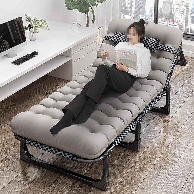 Fold Up Beds for Adults 4 Speed Adjustable Backrest with Removable Headrest Portable Folding Bed Cot Lounge Chair for Beach Lawn CampingGray a-190 * 68 * 28cm