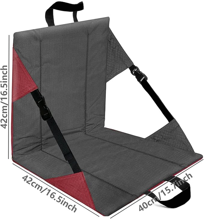 Folding Seat Cushions for Outdoor StadiumsPortable Adjustable Bleacher Chairs Featuring Back Support and CushionsLightweight Enhanced Thickness Dirt-Resistant（Red Grey）