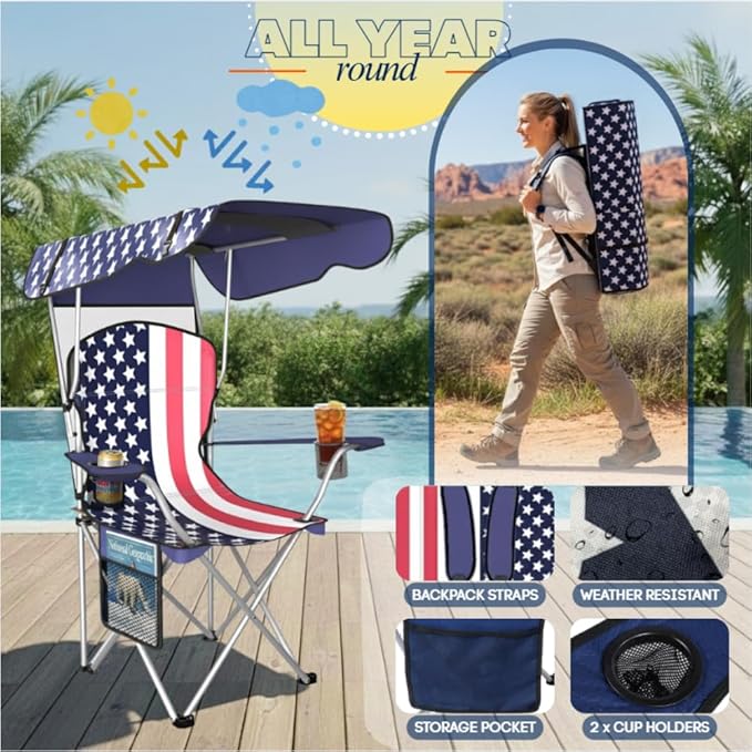 Amazing for less Folding Chair – Portable Outdoor Camping &amp Beach Chair (Flag (Shade) (4-Pack))