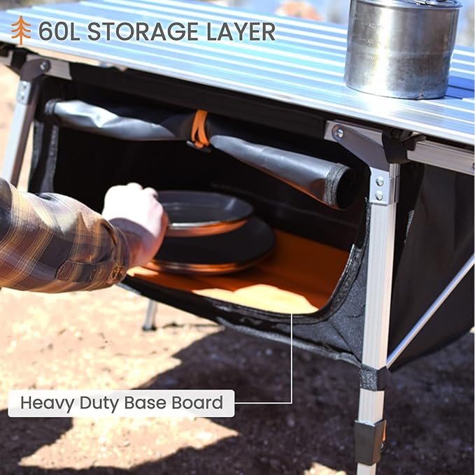 HEYTRIP Folding Camping Table with Storage Bag Roll-Up Aluminum Portable Beach Table Adjustable Height Picnic Table Grey