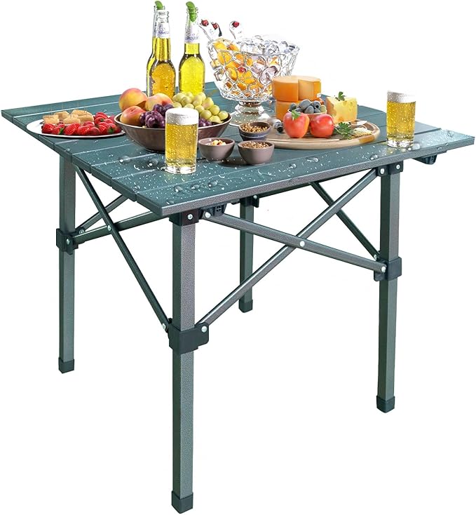 Folding Camping Table Portable Lightweight Beach Tables for Sand Foldable Aluminum Roll-up Folding Square Table for Outdoor Camping Picnic Card Travel