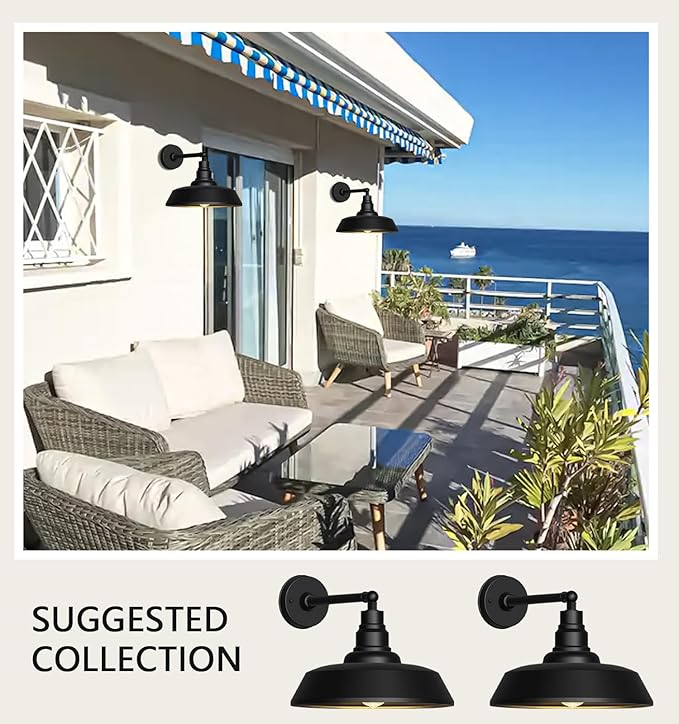 15 Large Outdoor Gooseneck Barn Light - Large Gooseneck Outdoor Light Fixture with Straight Arm Black Exterior Wall Light Fixture for Farmhouse Garage Porch Wall Light