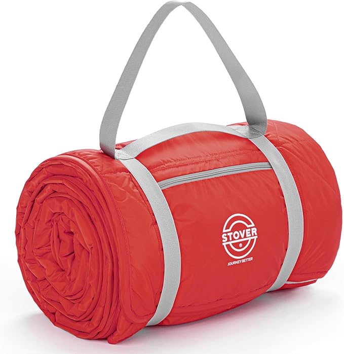 STOVER Large Waterproof Outdoor Stadium Blanket- Extra Thick Soft Fleece Camping Blanket for Travel Picnics Sports Dogs 79x55 Warm Windproof Sand-Proof Lightweight Packable (Sunset Red)