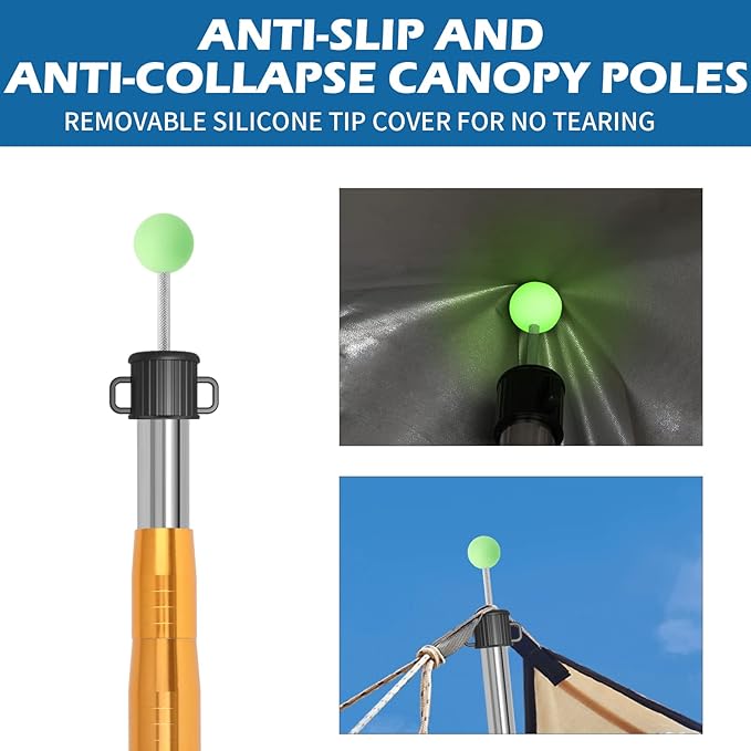 SANLIKE Telescoping Tarp Pole Heavy Duty Tent Poles 33-86.6/94 Thickened Tube Collapsible Stainless Steel Canopy Poles for Camping Backpacking Hiking Awning Sun Sails Outdoor Sports Set of 2
