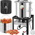Stainless Steel 80QT Crawfish Boiler Kit Waterproof Cover &amp 18-inch Skimmer 110000BTU Propane Burner Stove 0-20PSIG Regulator Seafood Boil Pot Crab Boil Pot with 60QT Basket