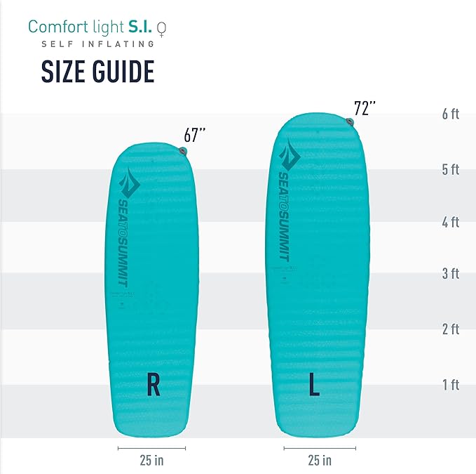 Sea to Summit Comfort Light Self-Inflating Foam Sleeping Pad for Camping and Backpacking Women's Large (72 x 23 x 2 inches)