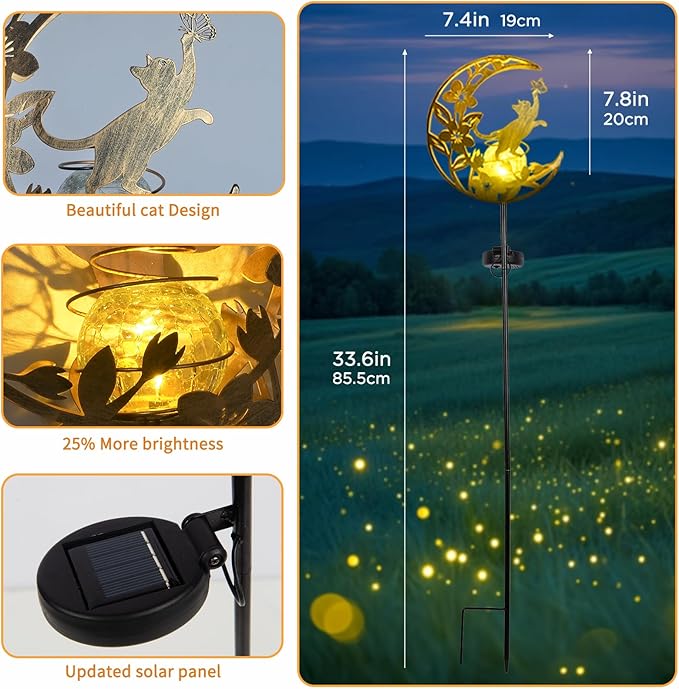 Cat Lights Outdoor Decor - Moon &amp Cat Sola Garden Lights Waterproof Auto On/Off Pathway Lighting for Yard/Lawn/Patio Handcrafted Metal Solar-Stake-Lights for Outside Decorations