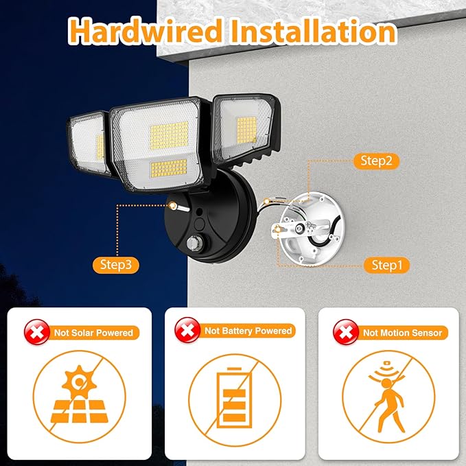 90W Flood Lights Outdoor 10000LM Dusk to Dawn Outdoor Lighting IP65 Waterproof 6500K Daylight 4 Heads LED Security Light for Garage Yard Porch (Black)
