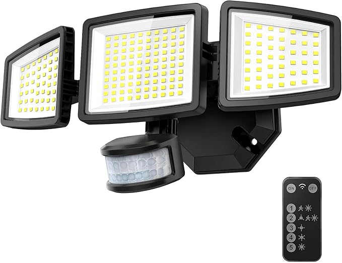 LED Security Lights Motion Sensor Light Outdoor 7000LM 6500K Waterproof Flood Light Outdoor Motion Detector with Adjustable 3 Head Hardwired Wall Light for Entryway Yard Garage