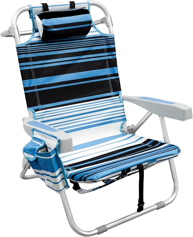 Backpack Beach Chairs for Adults Folding Lightweight Beach Chair with Cup Holder and Padded Headrest 5 Positions Aluminum Reclining Heavy Duty Chair for Outdoor Camping PatioSupport to 300LBS